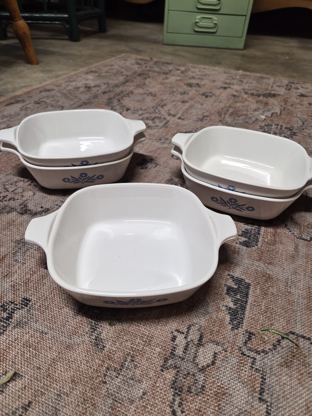 Corningware White Casserole Dishes with Blue Floral Pattern - Set of 4